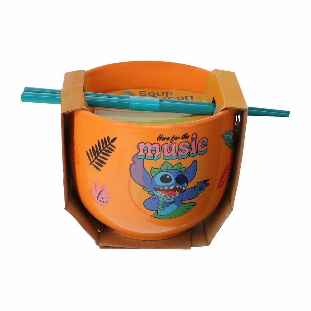 🔥Disney Stitch Ramen Noodle Bowl with Spoon & Chopsticks 16oz Ceramic BNWT🔥 - Picture 3 of 4